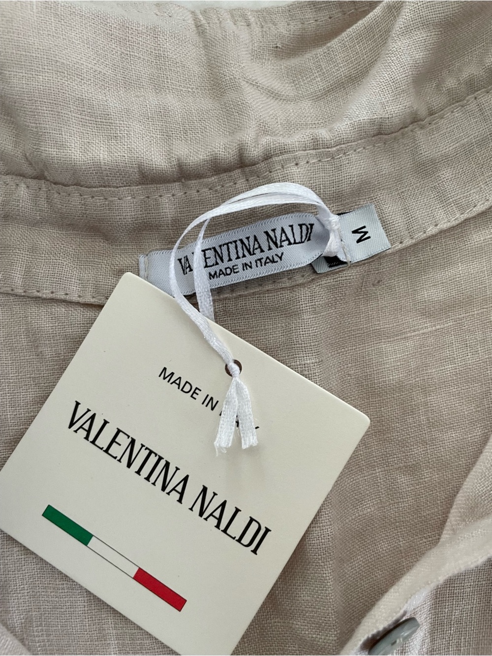 M- Valentina Naldi Italy- Linen Short Sleeve Button Down Shirt Beige NWT! - Picture 5 of 10